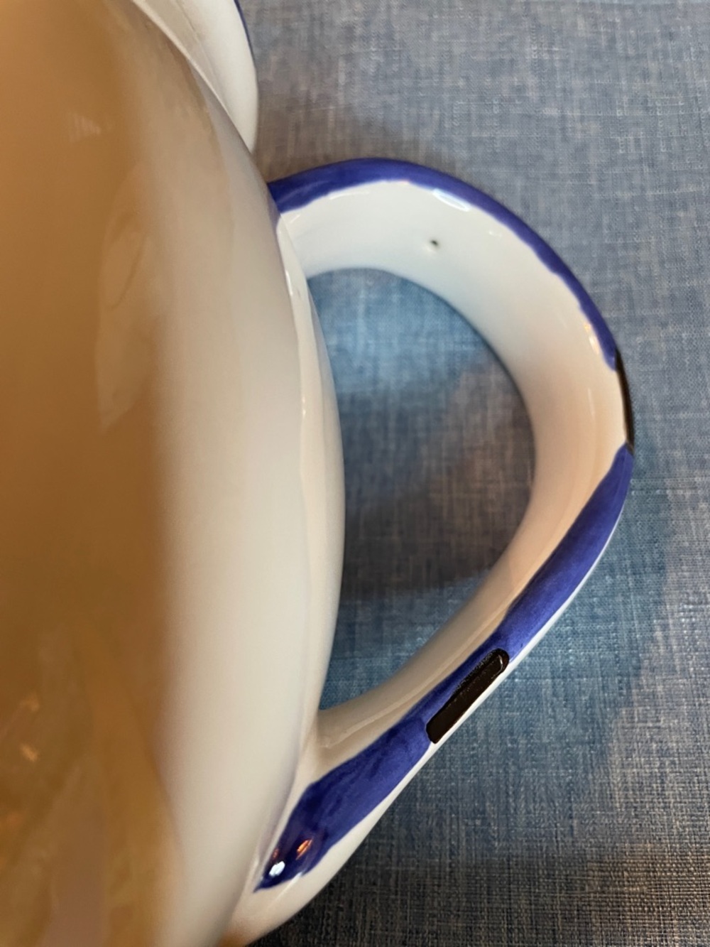 Vintage White Ceramic Pitcher with Blue Trim-Shabby Chic Cottagecore Style - Picture 9 of 10